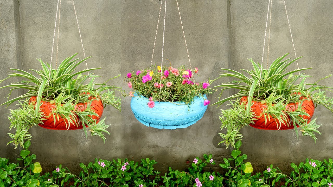 Amazing Hanging Garden from Recycled Old Tires, Gardening Ideas for Home