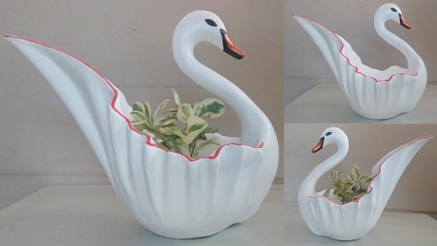 How to Make the Swan Pot Planters and Home Decor for Gardening // cement craft ideas
